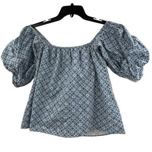 Petersyn Puff Sleeves Women's Blue Size Small Floral Blouse Top Off Shoulder‎